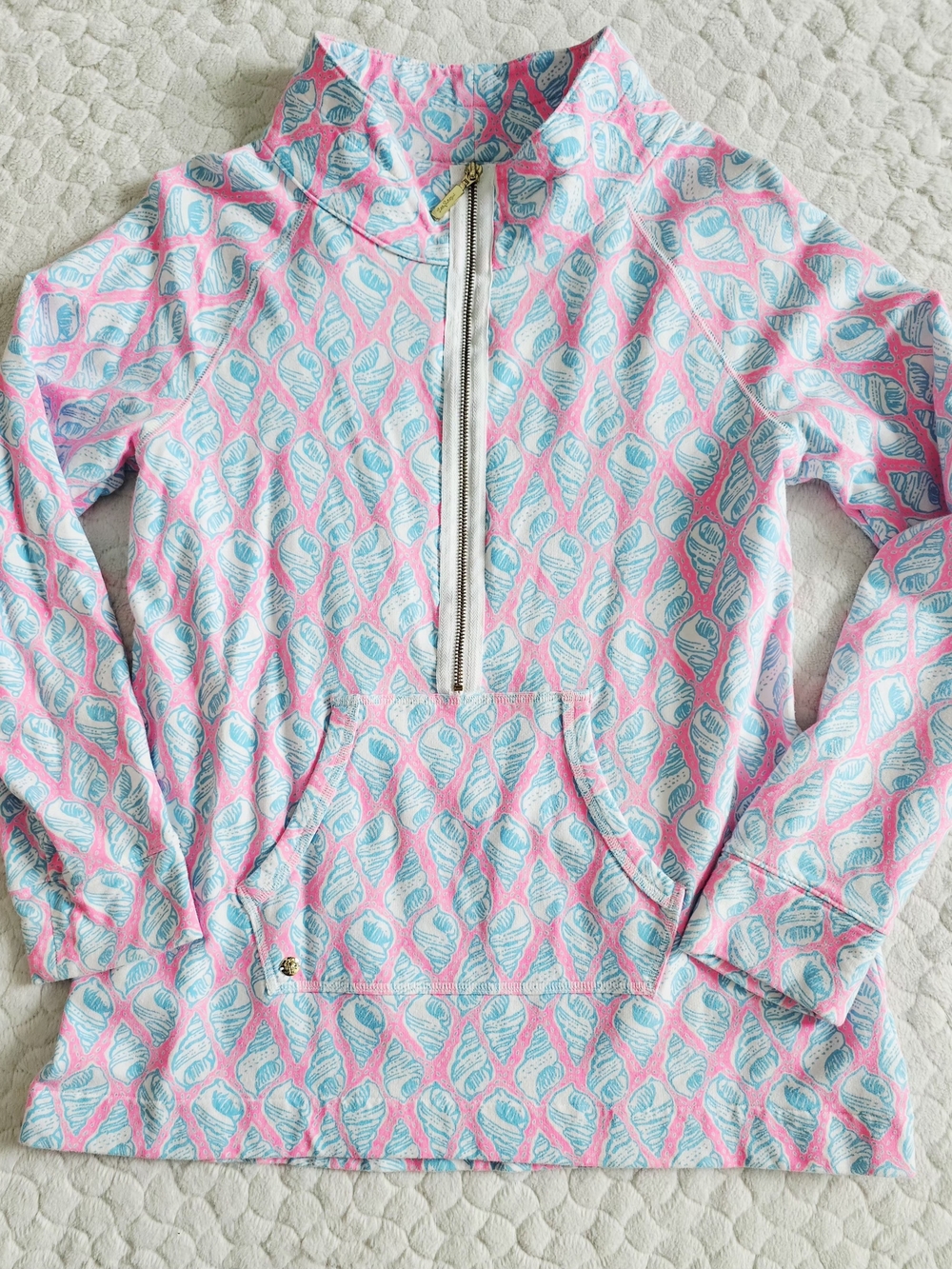 Lilly Pulitzer Pink and Light Blue Shell-Print Half-Zip Pullover